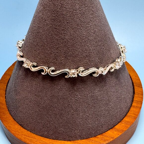 VTG Sterling Silver 925 Wave Scroll Design Link Bracelet Size 7.75'' Length - Picture 3 of 9